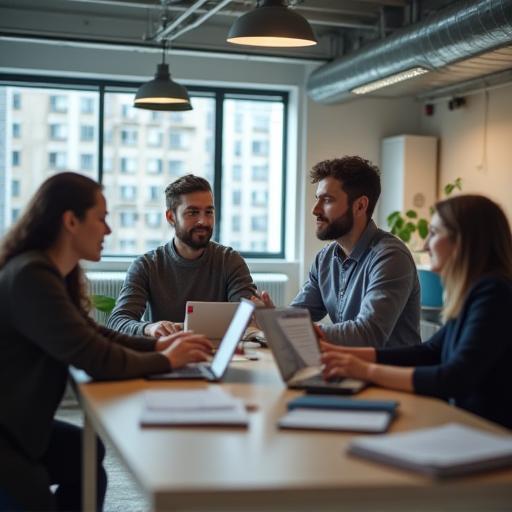 Team collaborating in a modern office